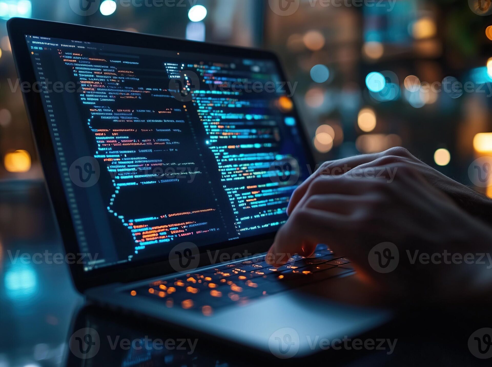 Hands coding on laptop